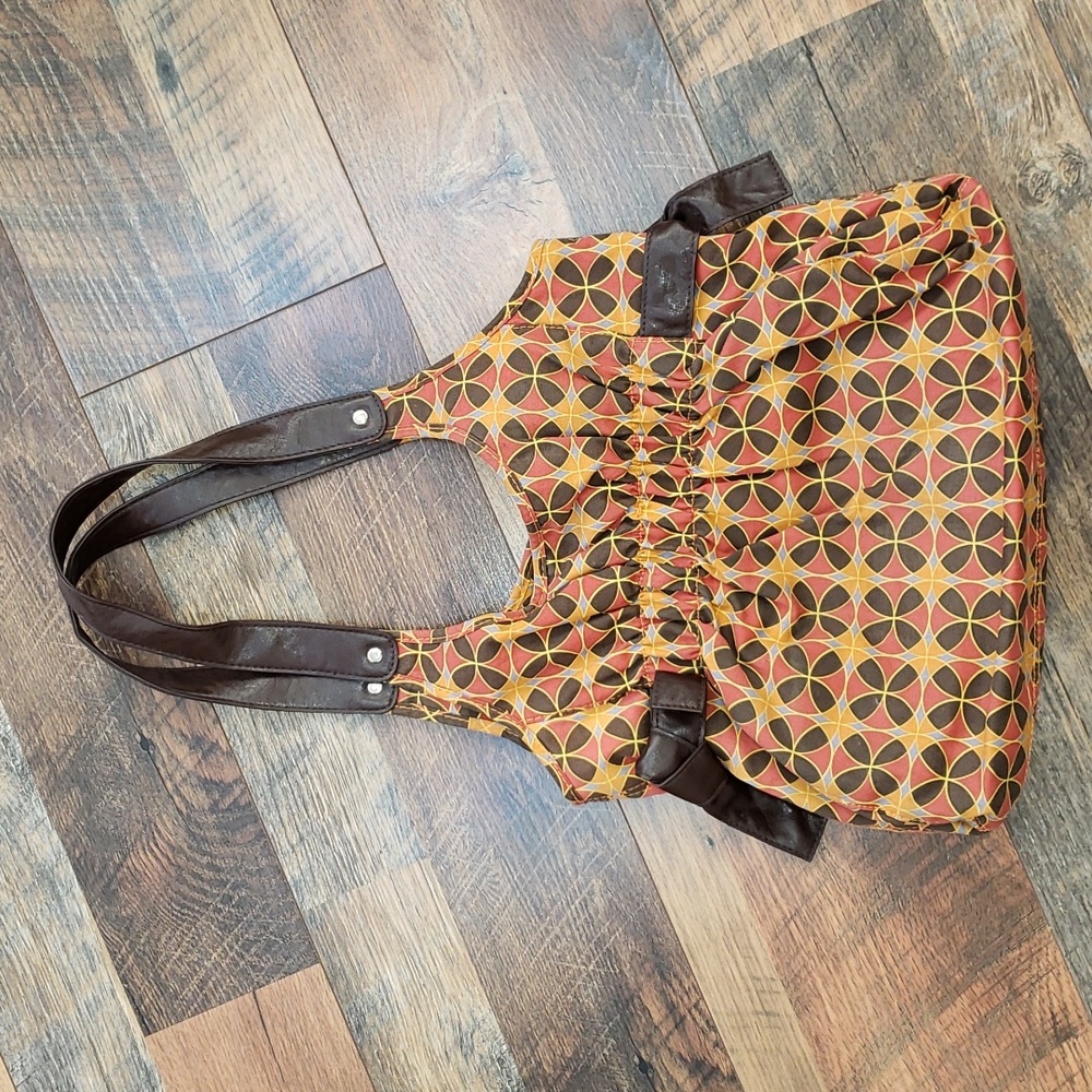 Retro 1970s Geometric Circle Print Cotton Purse in Orange and Brown